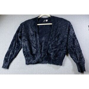 Divided H&M Women's Faux Fur Black Fuzzy, Long Sleeve Open Cardigan Sz S
